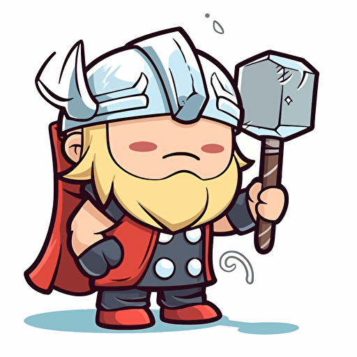 cute thor with mjölnir, Sticker, Adorable, Intense Colors, Pixar, Contour, Vector, White Background, Low Detailed