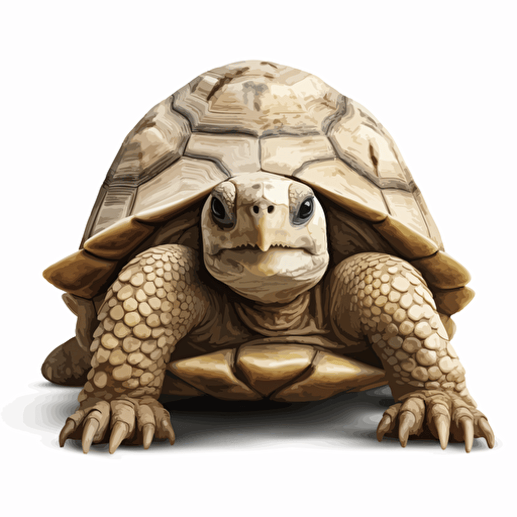 Sulcata Tortoise looking straight in the camera, white bg, vector