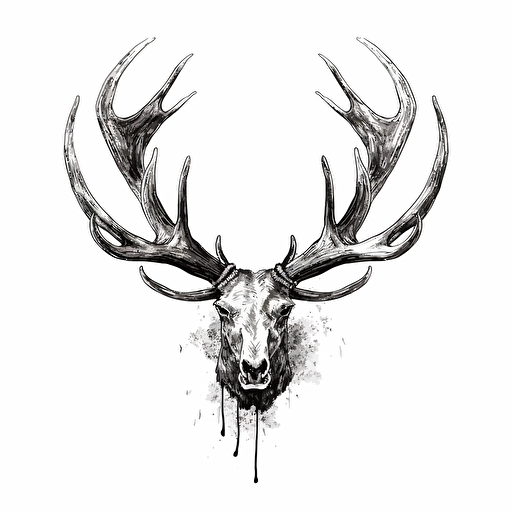 elk antlers, black and white Illustration, simple vector, iconic
