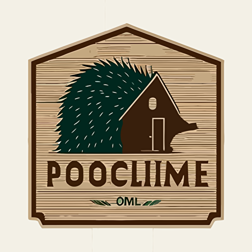 a wood sign for a cabin with a porcupine on it called Porcupine Cabin, minimal, flat, simple, vector