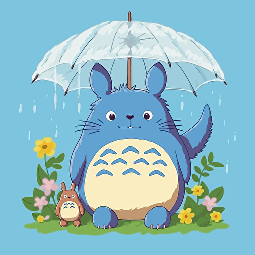 My neighbor totoro in the style of Bluey from ABC. Vector based kids show. Pastel colors. Bright and cheery