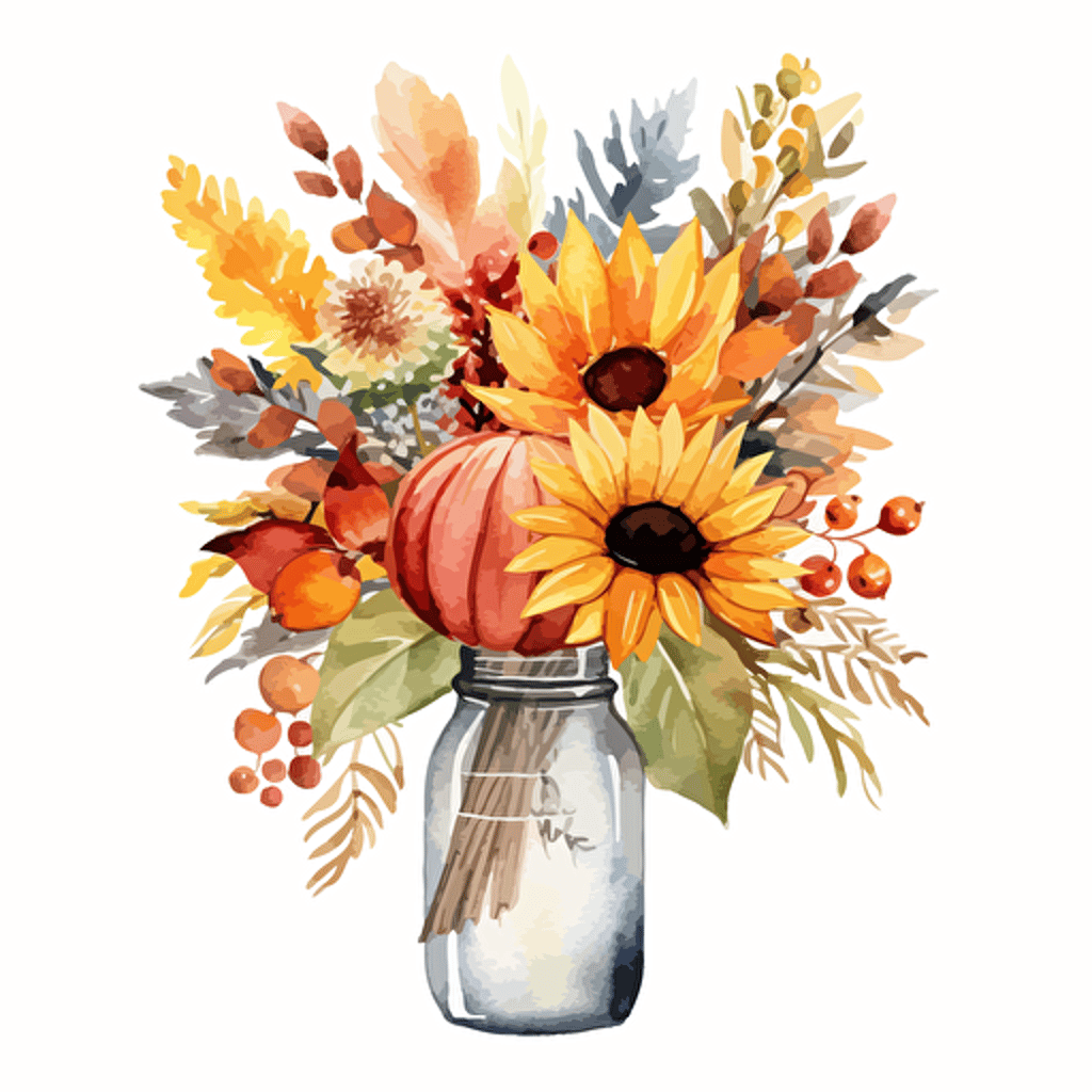 watercolor vector illustration boho autumn arrangement sticker white background