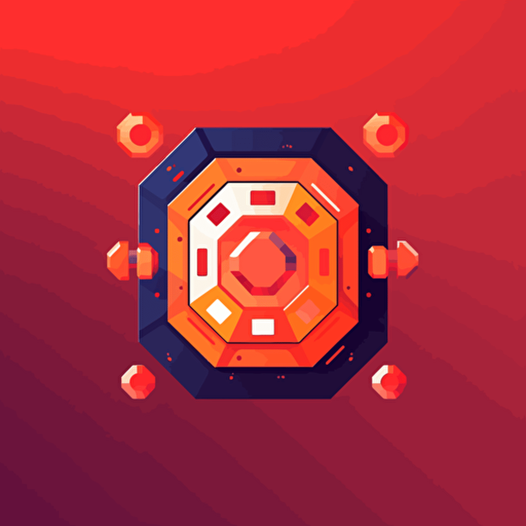 flat vector logo of octagon with slot machine inside, slot machine reels displaying three diamonds, red orange gradient, simple minimal