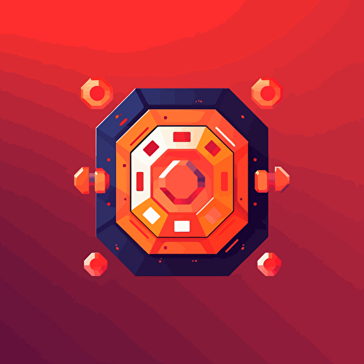 flat vector logo of octagon with slot machine inside, slot machine reels displaying three diamonds, red orange gradient, simple minimal