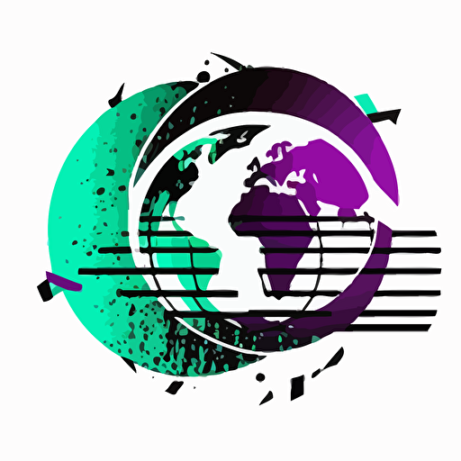 logo separated in green/white and purple/turquoise/black colours. Main theme is international money transfers and global finance. flat logo vector