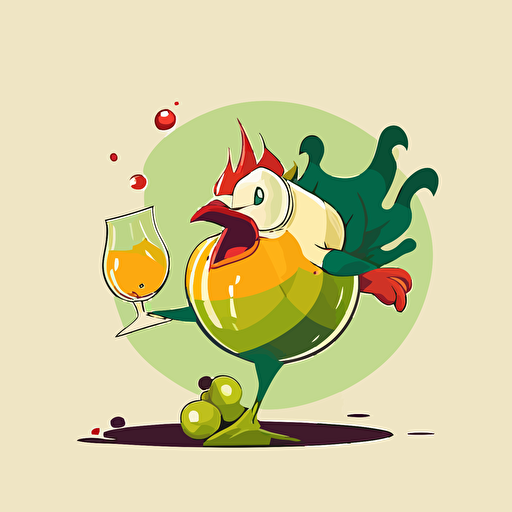 looney tunes funny chicken with glass wine, minimal style, vector art