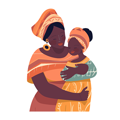 african mother and child embracing, hd, flat vector illustration, white background, posted on behance