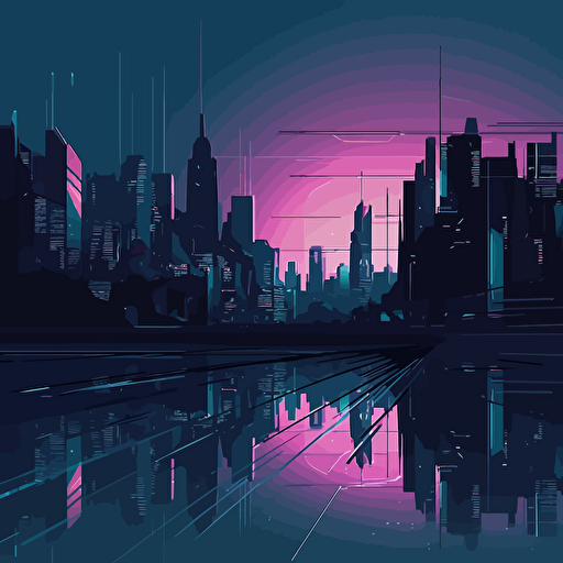 simple vector background cyberpunk cityscape far off background do not include anything in the foreground.