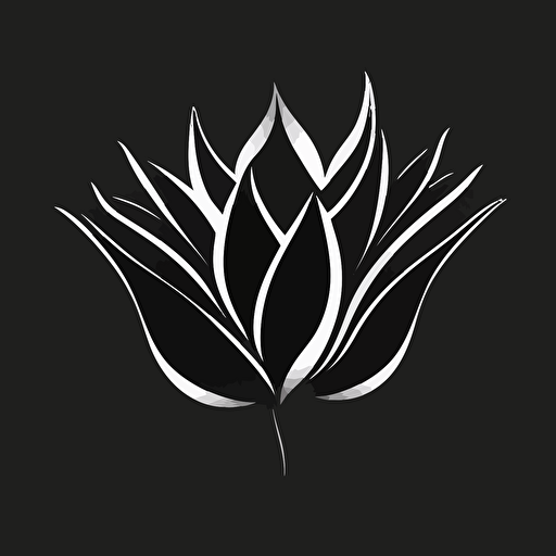 simple modern iconic logo of a lotus flower, white vector on black background