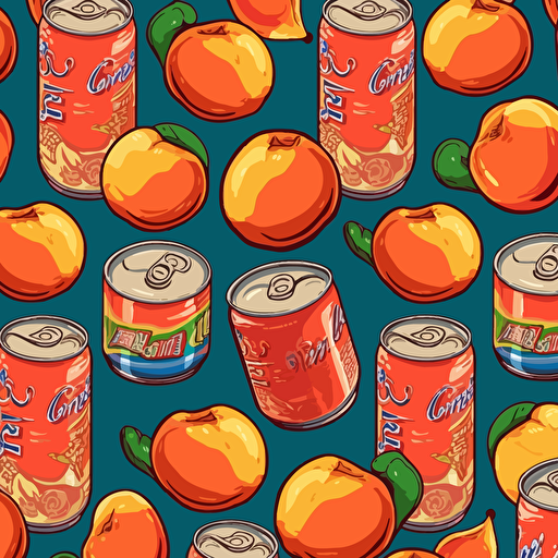 a repeating pattern of peaches and coke cans, vector art, cartoon style, wallpaper, ar 9:16