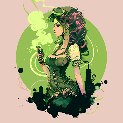 vector,pink,light green,depressed, girl,Cigar, steam punk dress