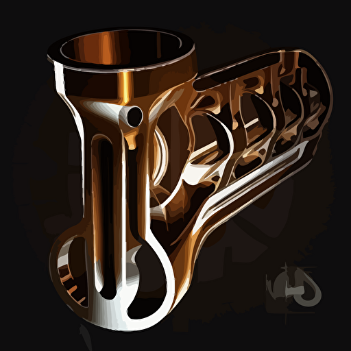 silhouette of an engine connecting rod, bronze color, black background, simple vector design, cg lighting, white outline over silhouette