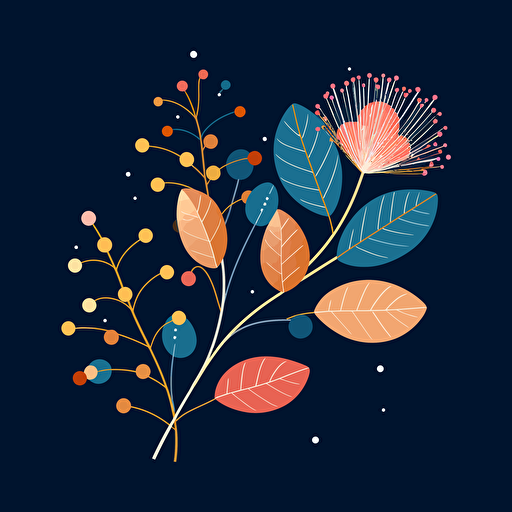 simple minimal vector australian native flower blossom and leaves on blue background 3 colors ar