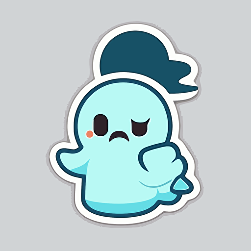 Very cute ghost thumbs down pixar style, 2d flat design, vector, cut sticker