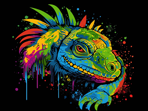 graffiti paint dripping vector logo of an iguana, black background
