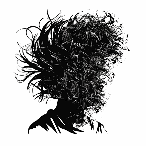 messy and wild male hair only, no face, vector style clip art, black only on white background
