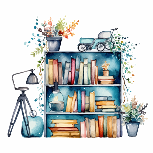 watercolor vector illustration boho library sticker white background