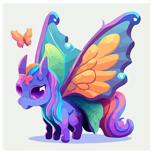 a flat vector Butterfly isolated on a white background bright and exciting for 10 year old girls in the style of my little pony