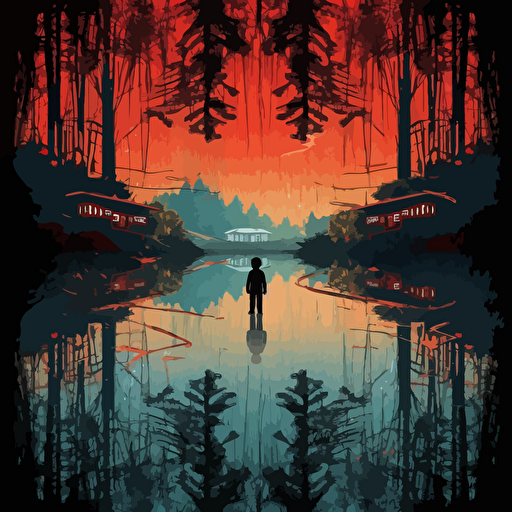 stranger things inspired art, illustration, detailed, vector, the upside down in stranger things Tv show