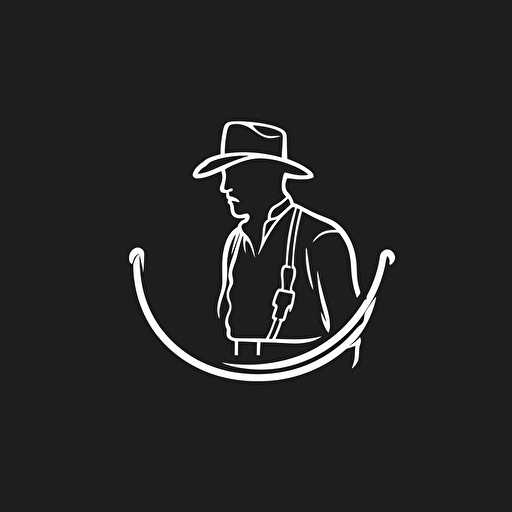 simple cowboy lasso, minimalism, vector art, black and white, flat, logo