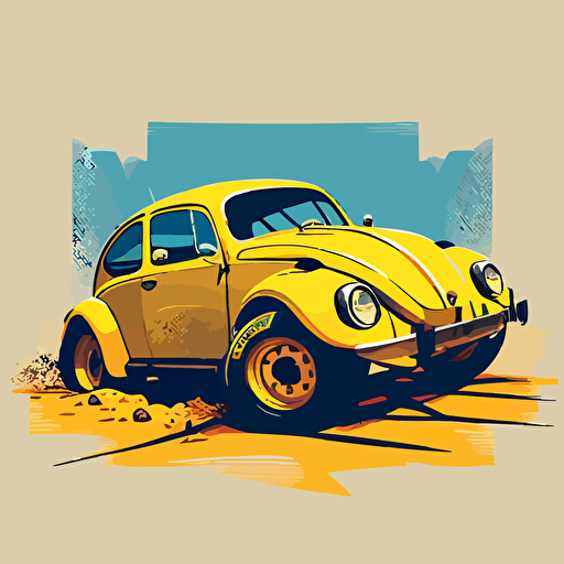yellow 1967 VW Baja bug Pixar style vector animation anime