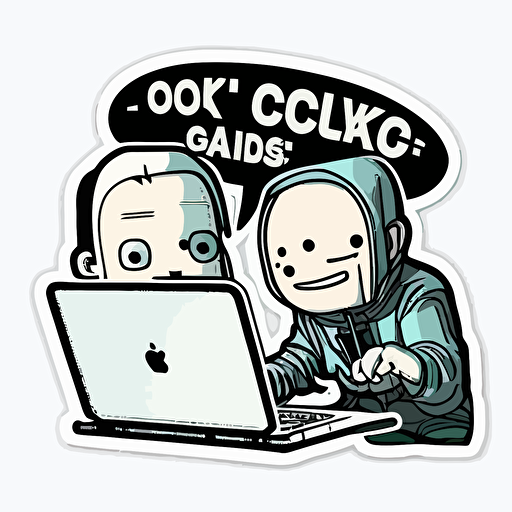 sticker, hackers doing good, vector, contour, white background