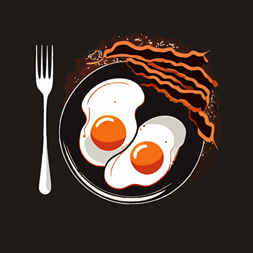 vectorized two tone black and white simple bacon and eggs