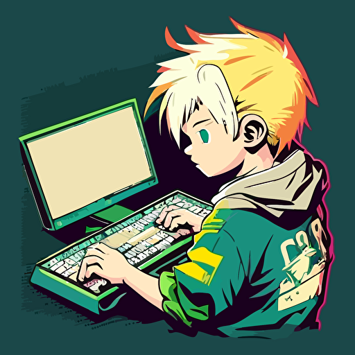 a vector art white boy with blonde hair who is gaming on keyboard