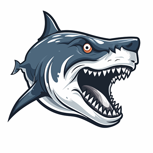 a vector sports logo of a great white shark body with a wolf head