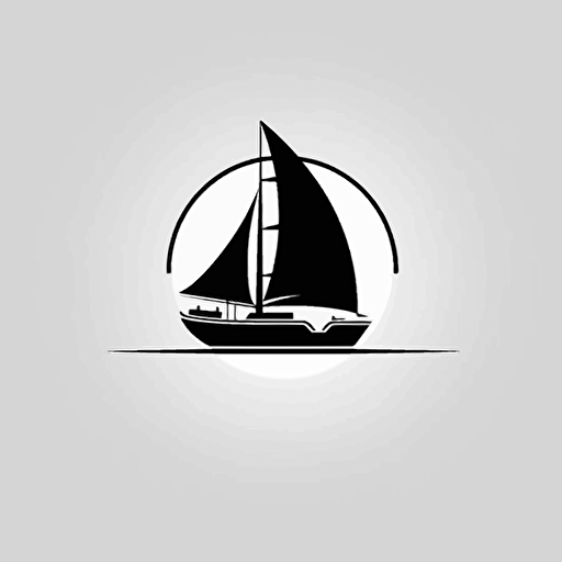 negative space flat vector logo design of a yacht, minimalism, black and white