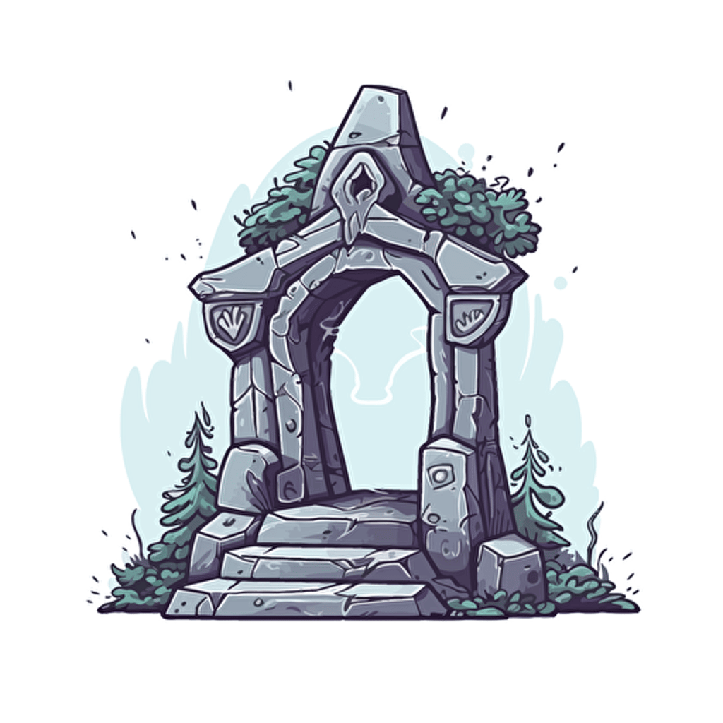 elven stone shrine, vector art, simple colors, on white background