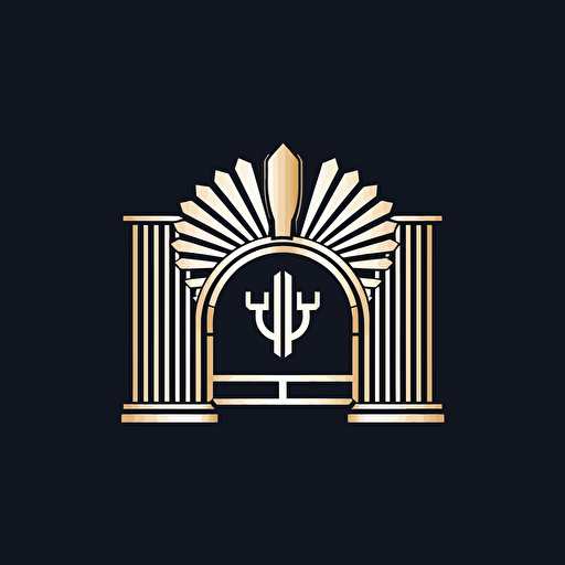 create a logo including three factors, shape of gate on sides that will be symetrical, gear in the middle and consider with setter D and N, minimalistic, vector, be creative