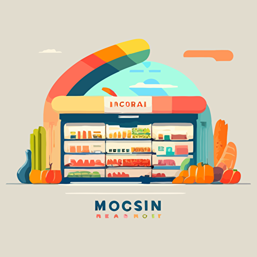 modern supermarket isologo, fruits, vegetables, drugstore, meat, fish, bread, colors, minimal design, vector, simple, flat, trasnparent background,