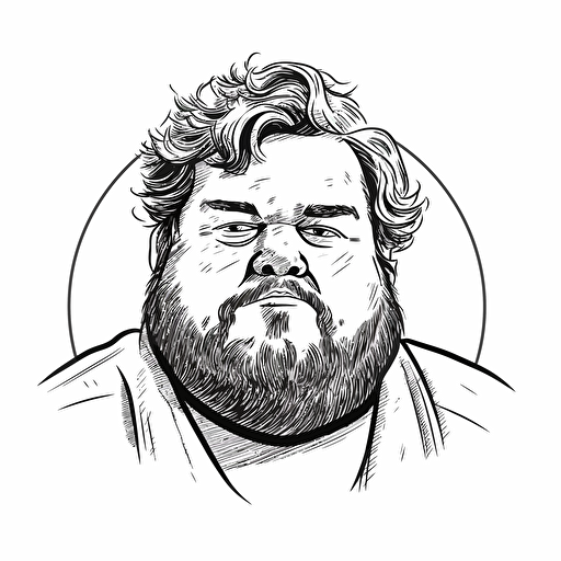 Chubby luke illustration, looking at the camera, minimal, outline strokes only, black and white, logo, vector, white background