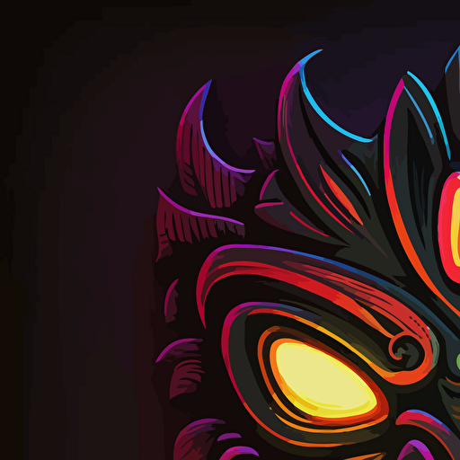 vector cartoon tiki mask, glowing neon colors
