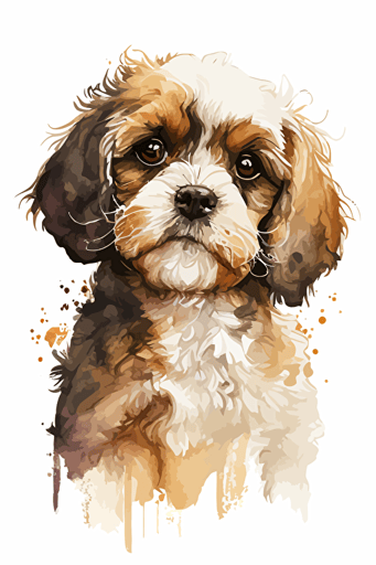 brown and beige watercolour of a cavoodle, vector, contour, white background