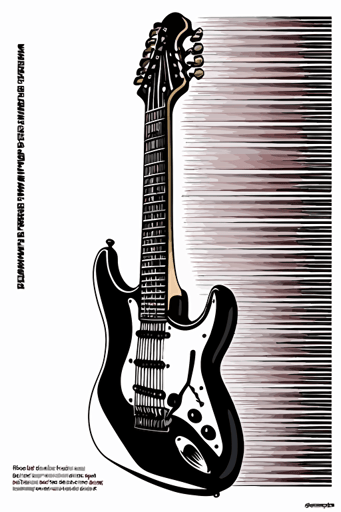 single full size electric guitar, vector art, black outline, 3 colors colors,