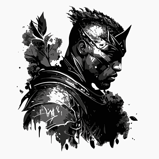 black man knight doodle vector ilustration black and white