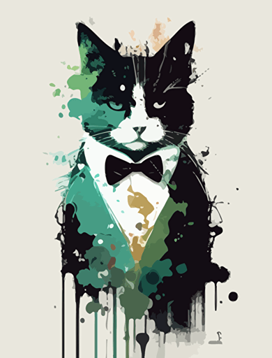 tuxedo cat, minimalistic, vector image, splatter effect,