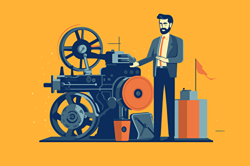 flat vector art style of a man working as a projectionist.