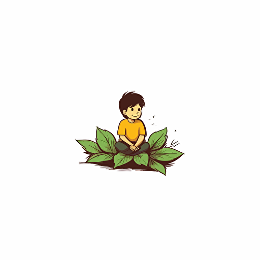 vector logo design, childs drawing, kid sitting on a leaf, simple