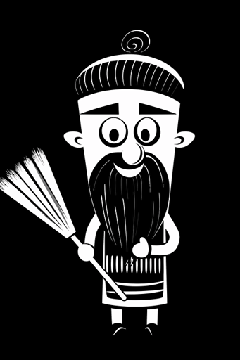 taro card artist with brush, style by Ramy Wafaa, funny, vector, flat, line, black and white
