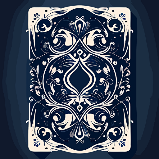 A playing card back, navy and white. The card back should have a unique design, with elements of fluidity and movement, Flat with no shadow, no script, horizontal symmetry, while still maintaining a cohesive and symmetrical look and feel throughout the deck, The final product should be high-quality, vector artwork, suitable for printing on the backs of standard playing cards