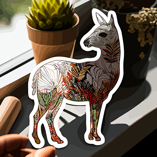 llama, Sticker, Adorable, Backlight Painting, Street Art, Contour, Vector, White Background, Detailed