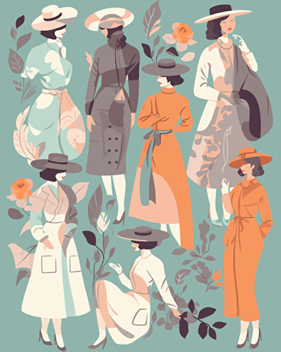 feminine figures, retro aesthetics, vector image, sticker design, pantone colors
