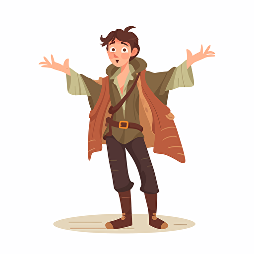 flat vector illustration of a stupid teenage mediavel peasant shrugging