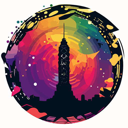 vector art colorful, galaxy, inside shilouette of taipei 101