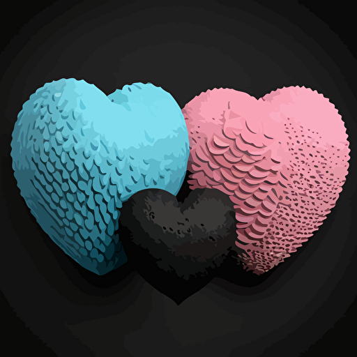 a pink heart, a baby blue heart and a chrcoal heart, fancy, vector