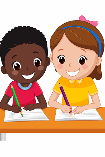 vector art black boy and white girl both writing