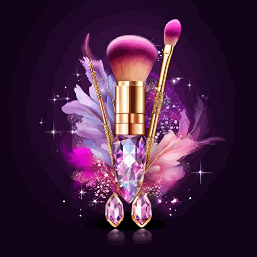 luxury expensive makeup brushs, big and small brush, pink purple, golden body, illustration, vector art, 2d game art, transparent background, with ribbon, diamond